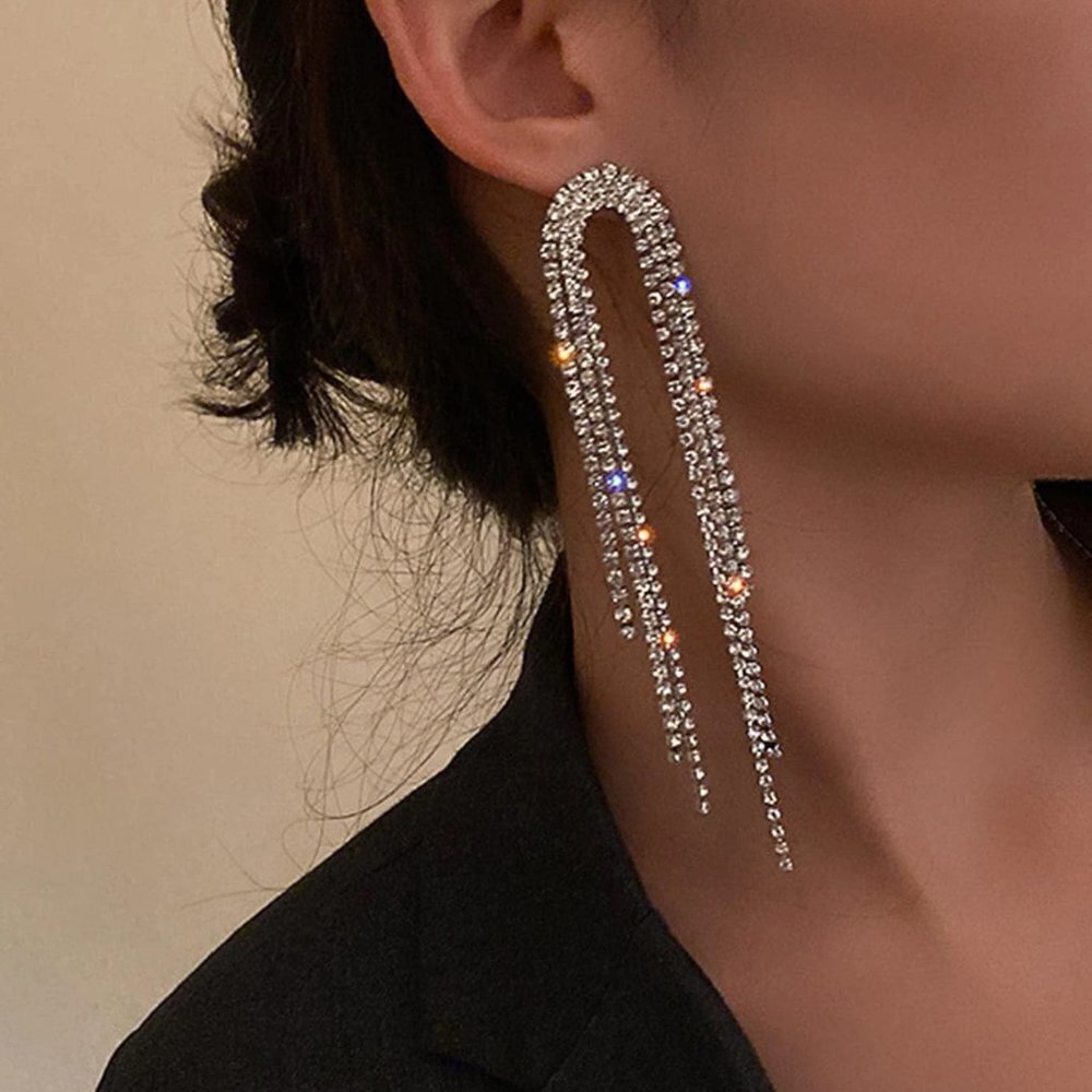 Rhinestone Tassel Decor Drop Earrings